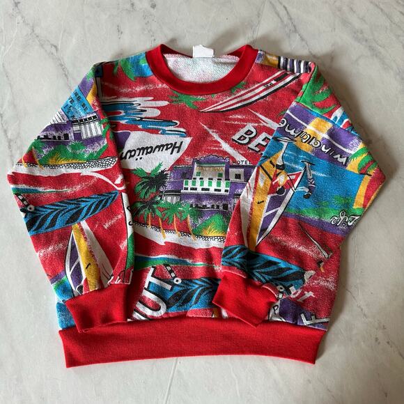 Vintage Scoreboard red Hawaii Beach surf boys sweatshirt sz 7 made in usa surf - Picture 1 of 7